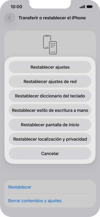 Pulsa Restablecer ajustes de red.