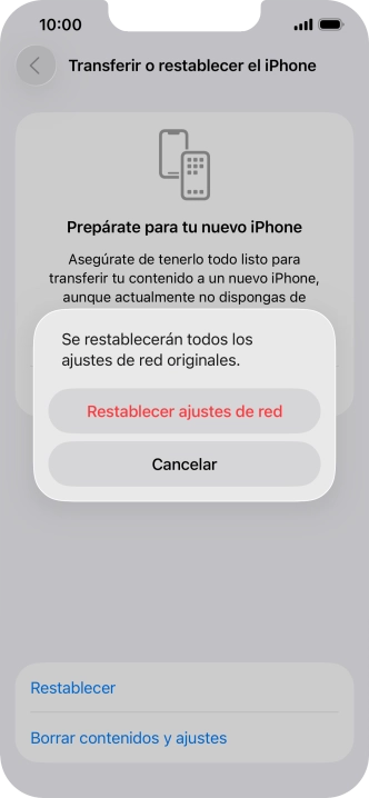 Pulsa Restablecer ajustes de red.