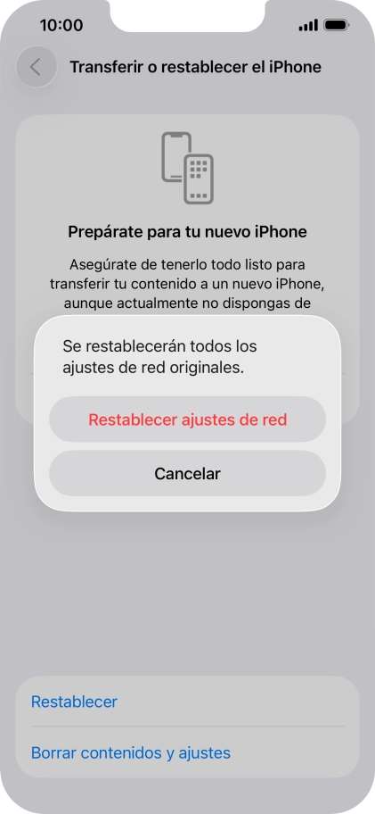 Pulsa Restablecer ajustes de red.