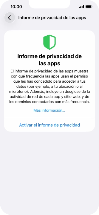 Pulsa Activar el informe de privacidad para activar la función.