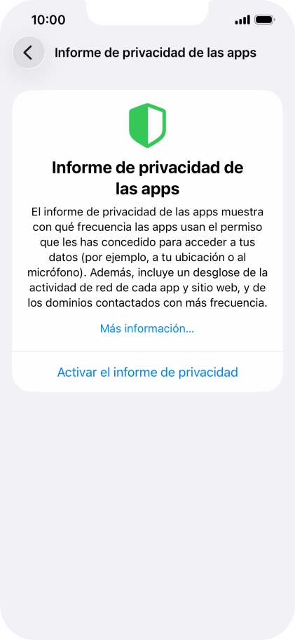 Pulsa Activar el informe de privacidad para activar la función.
