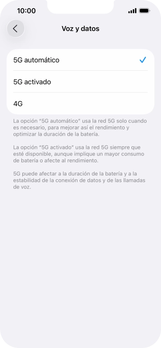 Si deseas activar el cambio automático entre una red 5G y 4G, pulsa 5G automático.