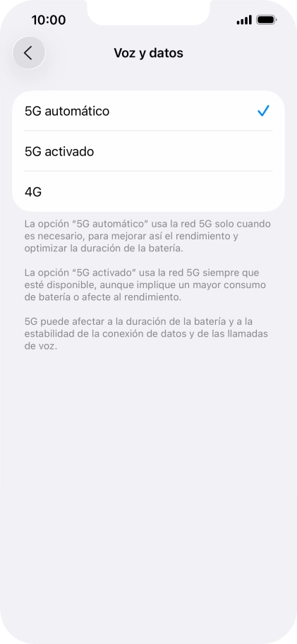 Si deseas activar el cambio automático entre una red 5G y 4G, pulsa 5G automático.