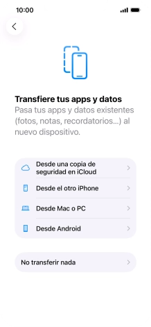 Pulsa No transferir nada y sigue las indicaciones de la pantalla para finalizar la activación del teléfono.
