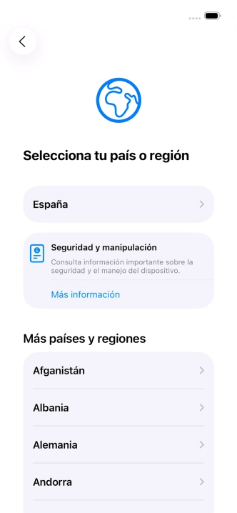 Pulsa el país o el área deseados.