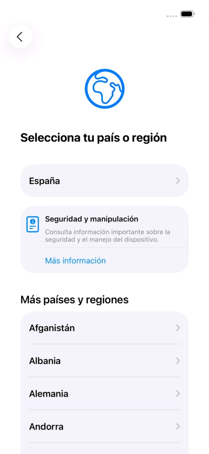 Pulsa el país o el área deseados.