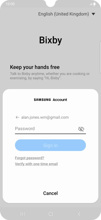 Press Password and key in the password for your Samsung account.