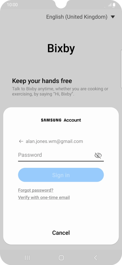 Press Password and key in the password for your Samsung account.
