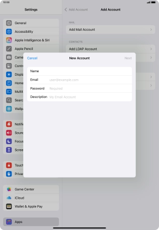 Press Email and key in your email address.