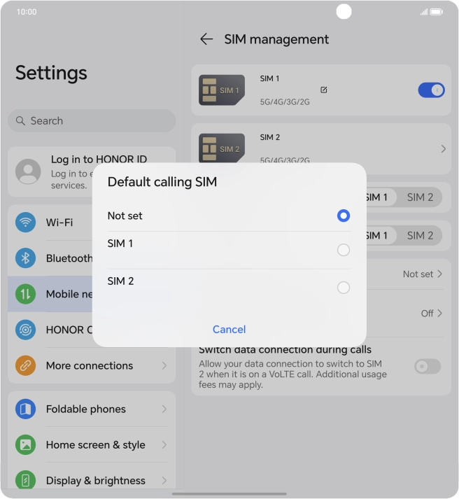 Press the required setting.