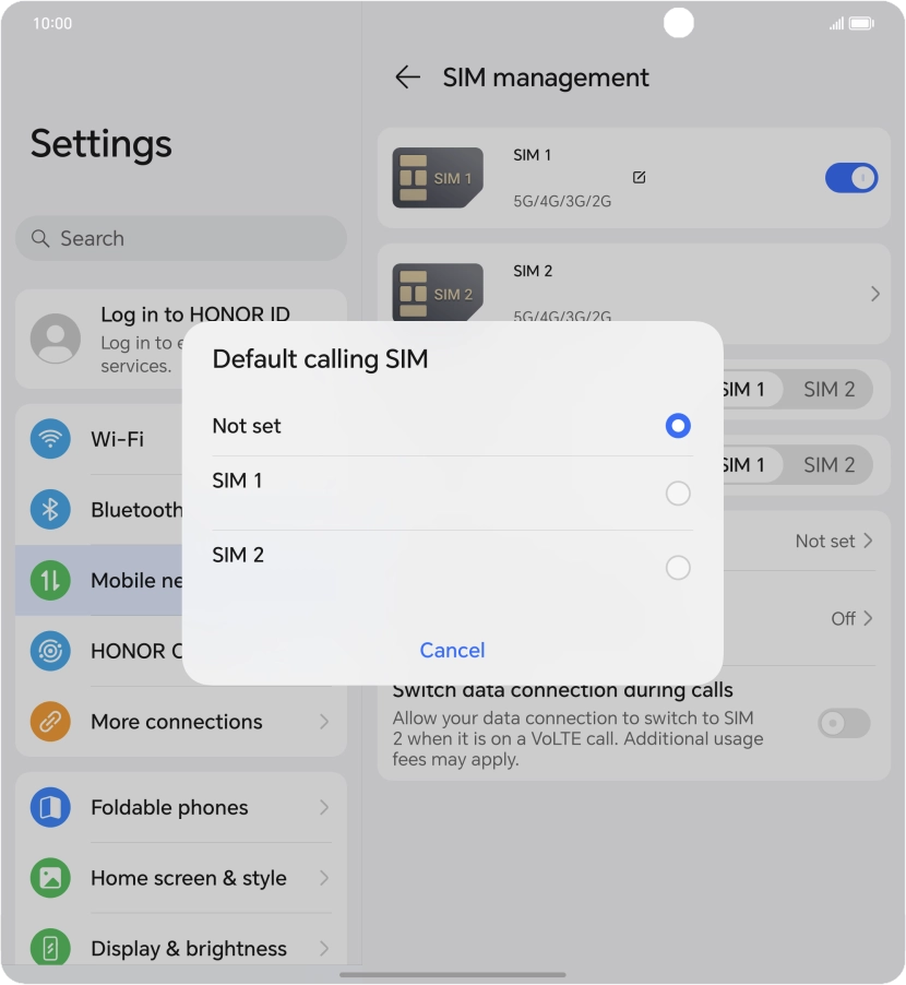 Press the required setting.