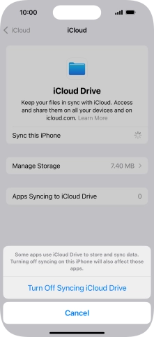 If you turn off the function, press Turn Off Syncing iCloud Drive.