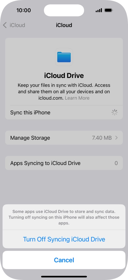 If you turn off the function, press Turn Off Syncing iCloud Drive.