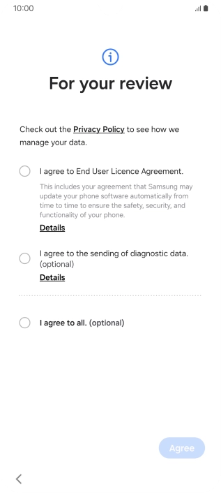 Press the fields next to the required settings to select them. Press the fields next to the required settings to select them.