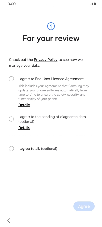 Press the fields next to the required settings to select them. Press the fields next to the required settings to select them.
