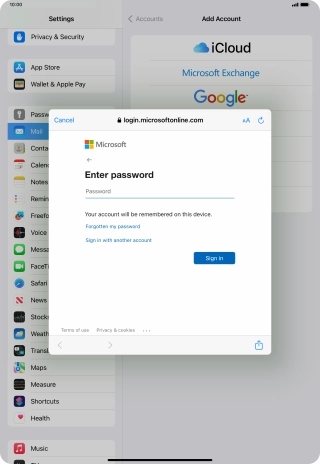 Press Password and key in the password for your email account.