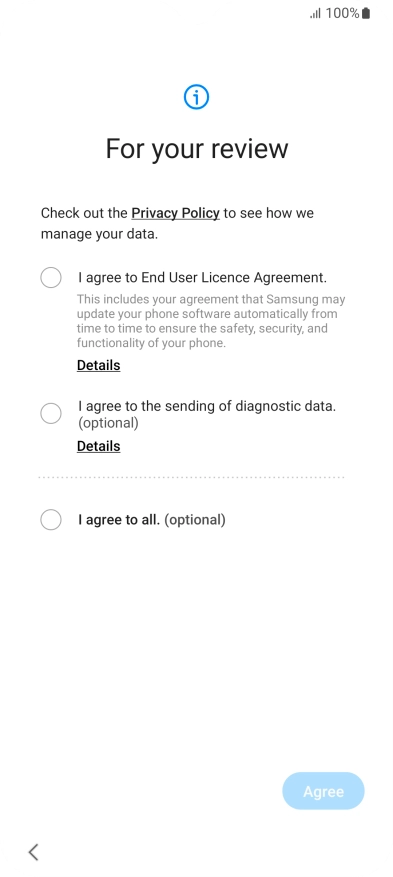 Press the fields next to the required settings to select them. Press the fields next to the required settings to select them.