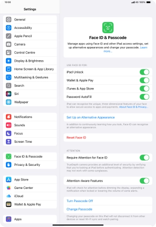 Press the indicators next to the required settings to turn them on or off.