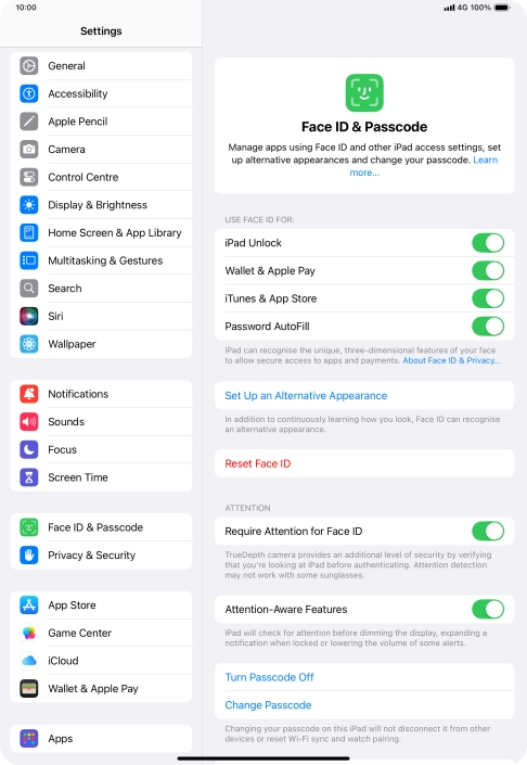 Press the indicators next to the required settings to turn them on or off.