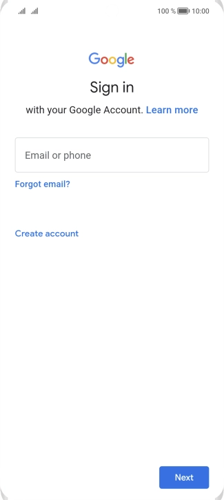 If you don't have a Google account, press Create account and follow the instructions on the screen to create an account.