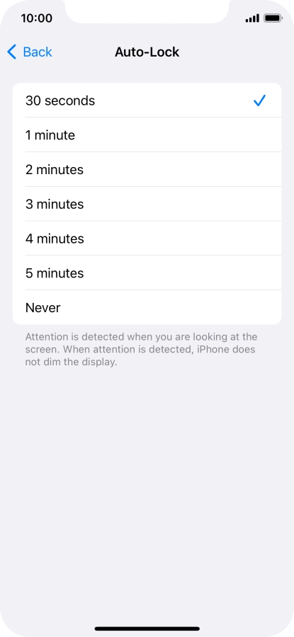 Press the required setting.