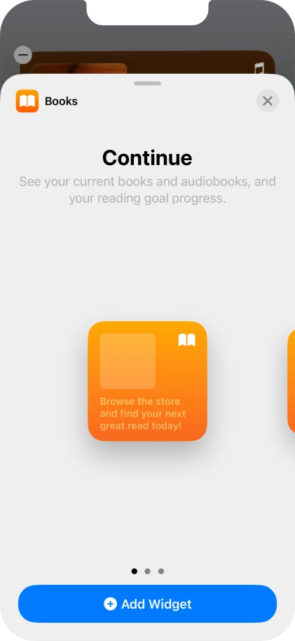 Slide your finger right or left on the screen to select the required widget size.