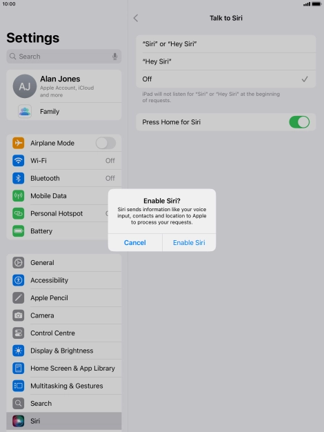 Press Enable Siri.