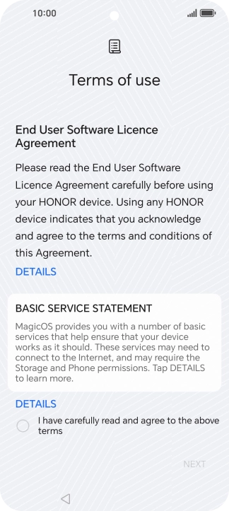 Press the field to accept the licence agreement.