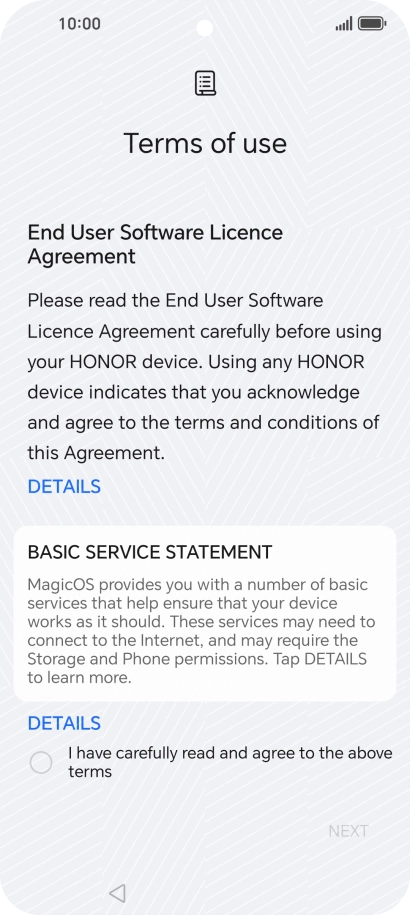 Press the field to accept the licence agreement.