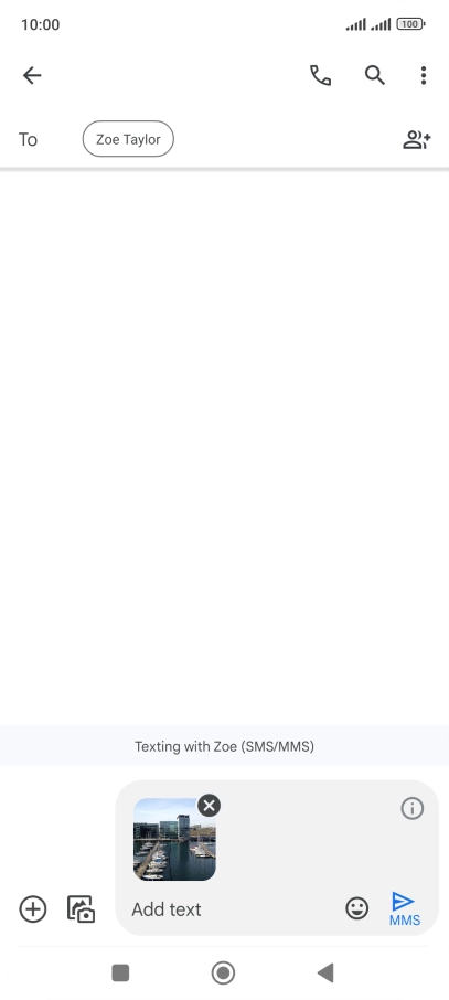 Press the text input field and write the text for your picture message.