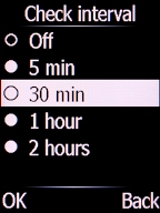 Select the required setting and press the Left selection key. Select the required setting and press the Left selection key.