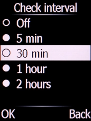 Select the required setting and press the Left selection key. Select the required setting and press the Left selection key.