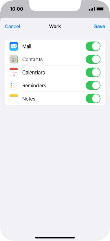 Press the indicators next to the required data types to turn synchronisation of each data type on or off.