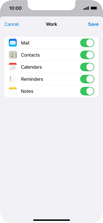 Press the indicators next to the required data types to turn synchronisation of each data type on or off.