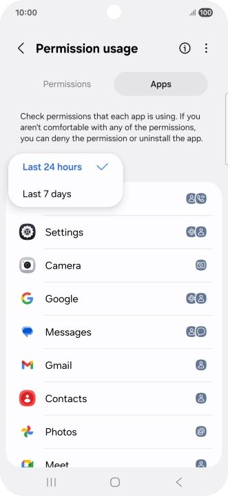 Press the required setting.