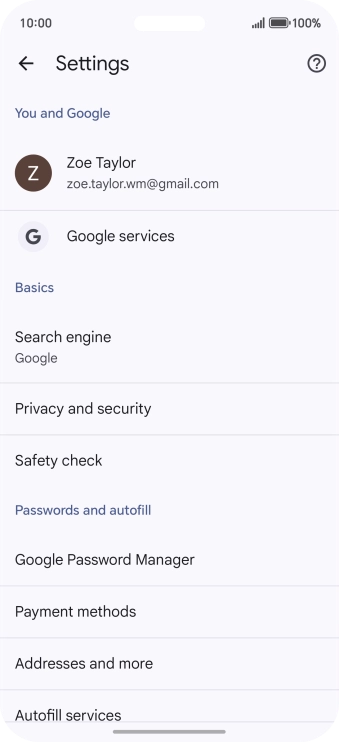 Press Privacy and security.