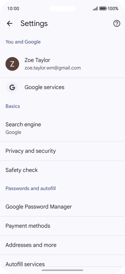 Press Privacy and security.