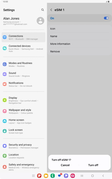 If you turn off eSIM, press Turn off. If you turn off eSIM, press Turn off.