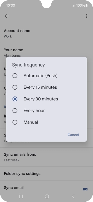Press the required setting.