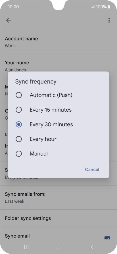 Press the required setting.