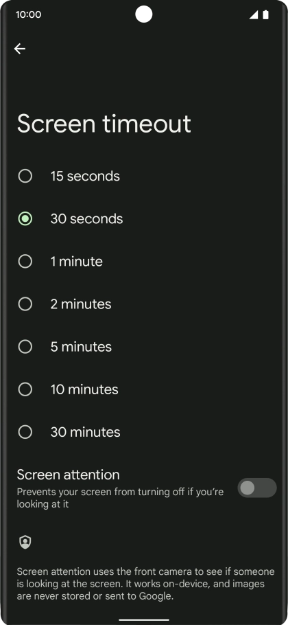 Press the required setting.
