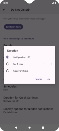 Press the required setting.
