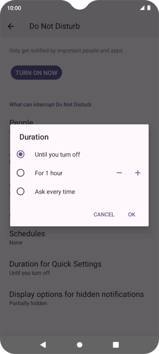 Press the required setting.