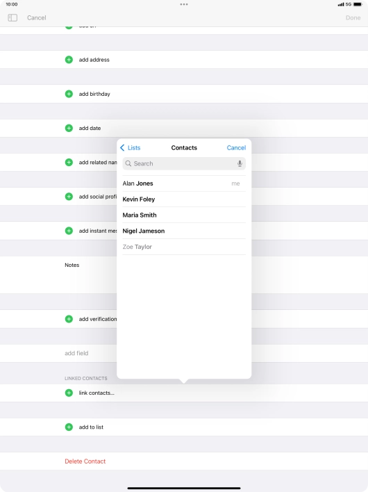 Press the required contact.