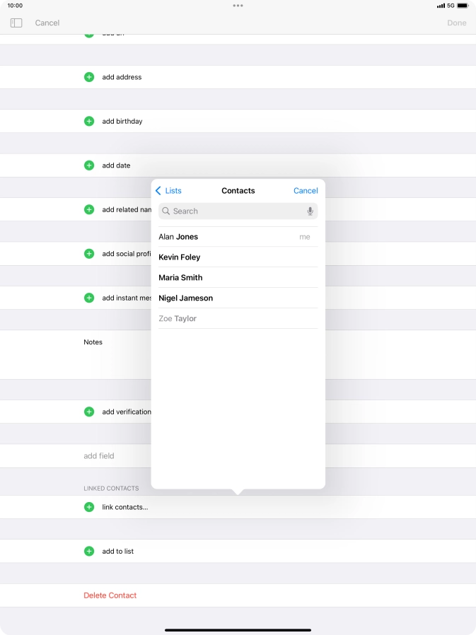 Press the required contact.