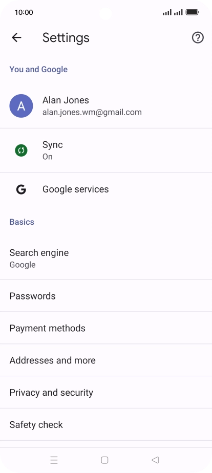 Press Privacy and security.