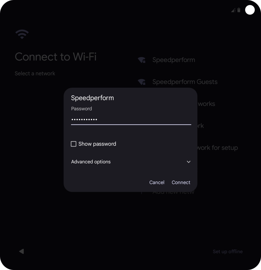 Key in the password for the Wi-Fi network and press Connect.