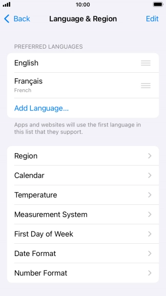 To subsequently select another language as the default language, press the move icon next to the required language and drag it to the top of the list.