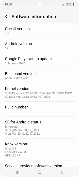 Your phone's software version is displayed below Android version.