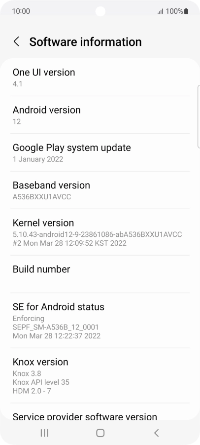 Your phone's software version is displayed below Android version.